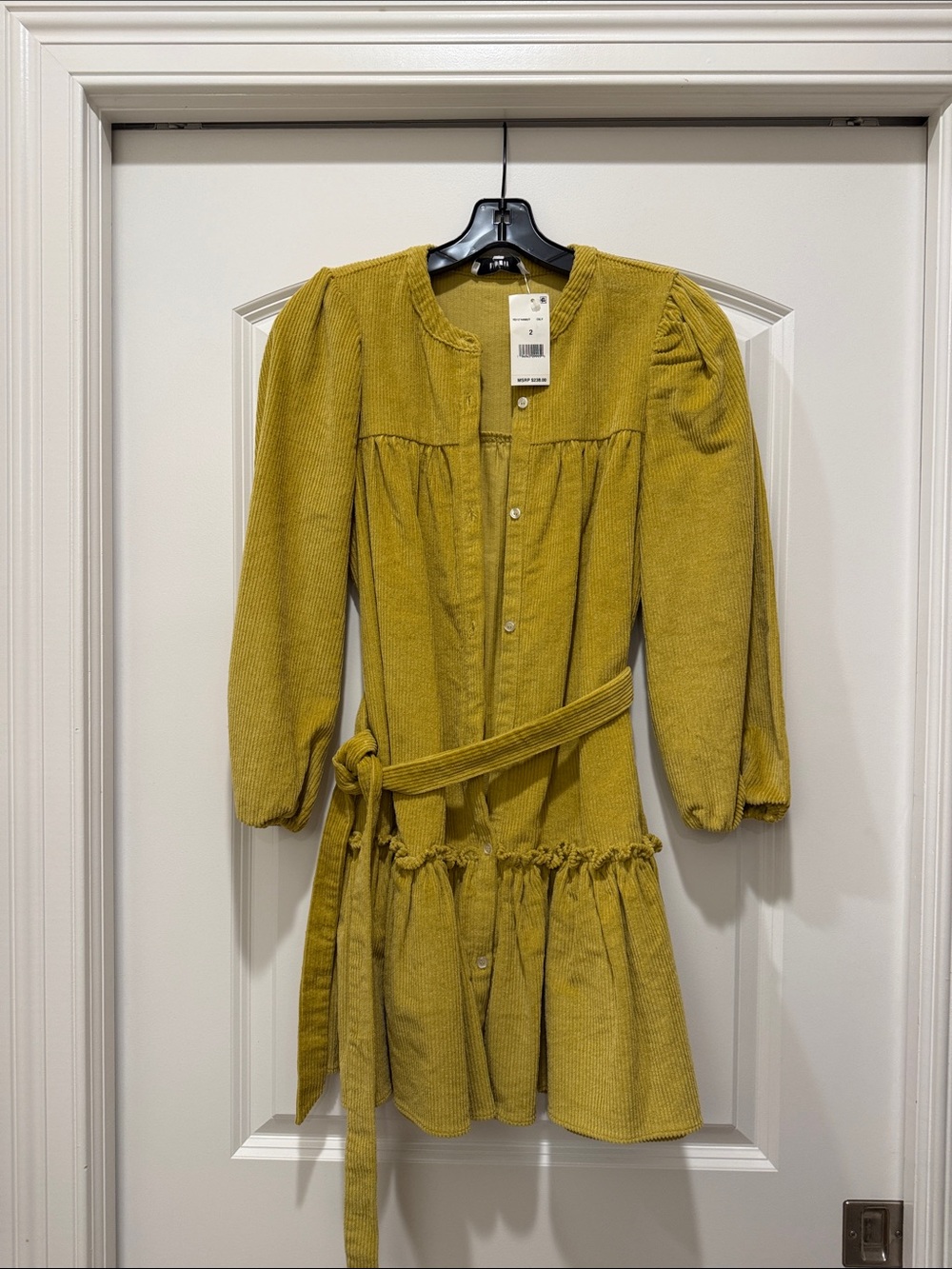 Likely Mustard Corduroy Belted Mini Dress